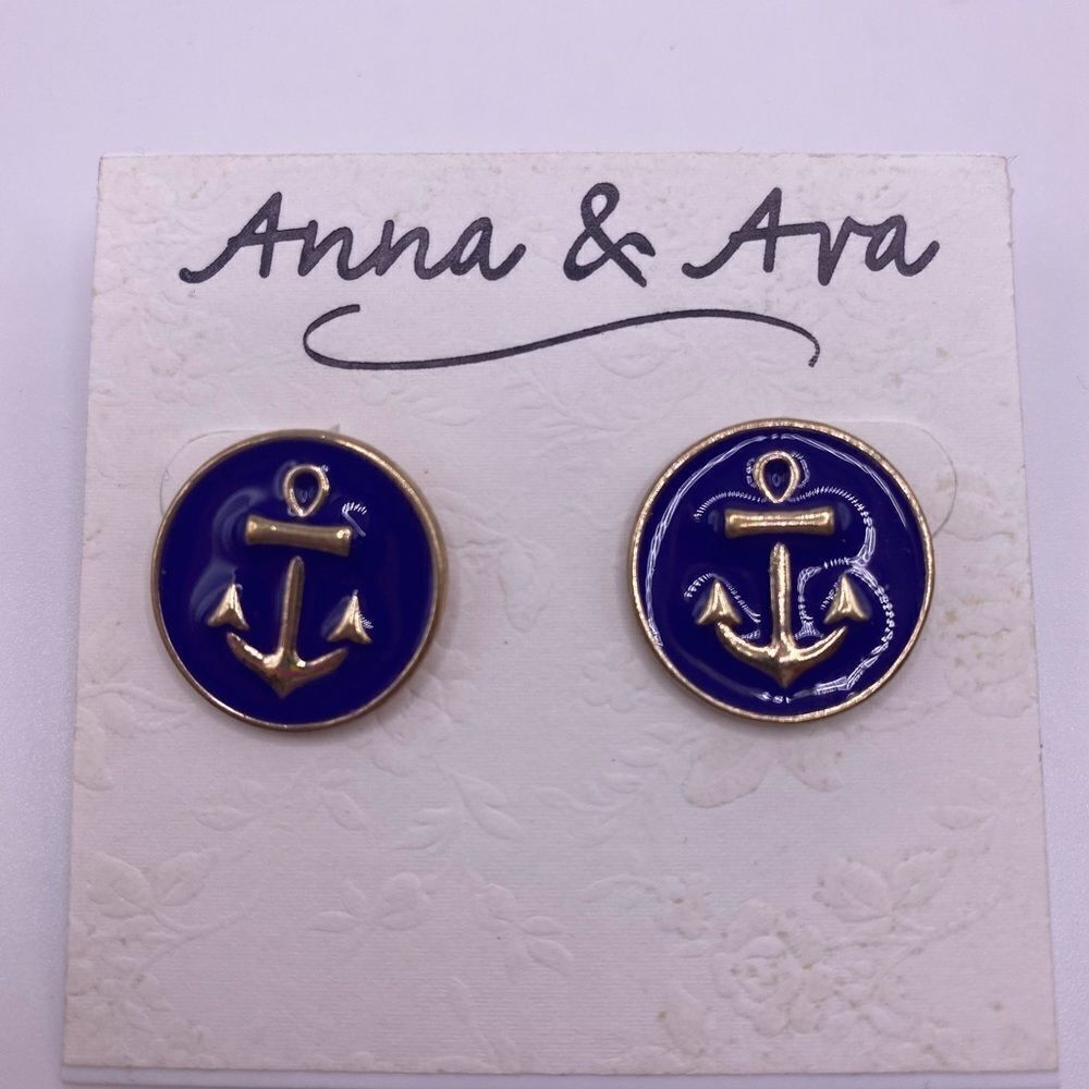 Anna & Ava Blue & Gold Anchor Stud Earrings